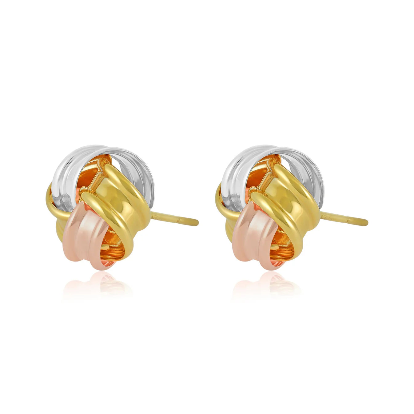 9ct Gold Tri Colour Knotted Stud Earrings