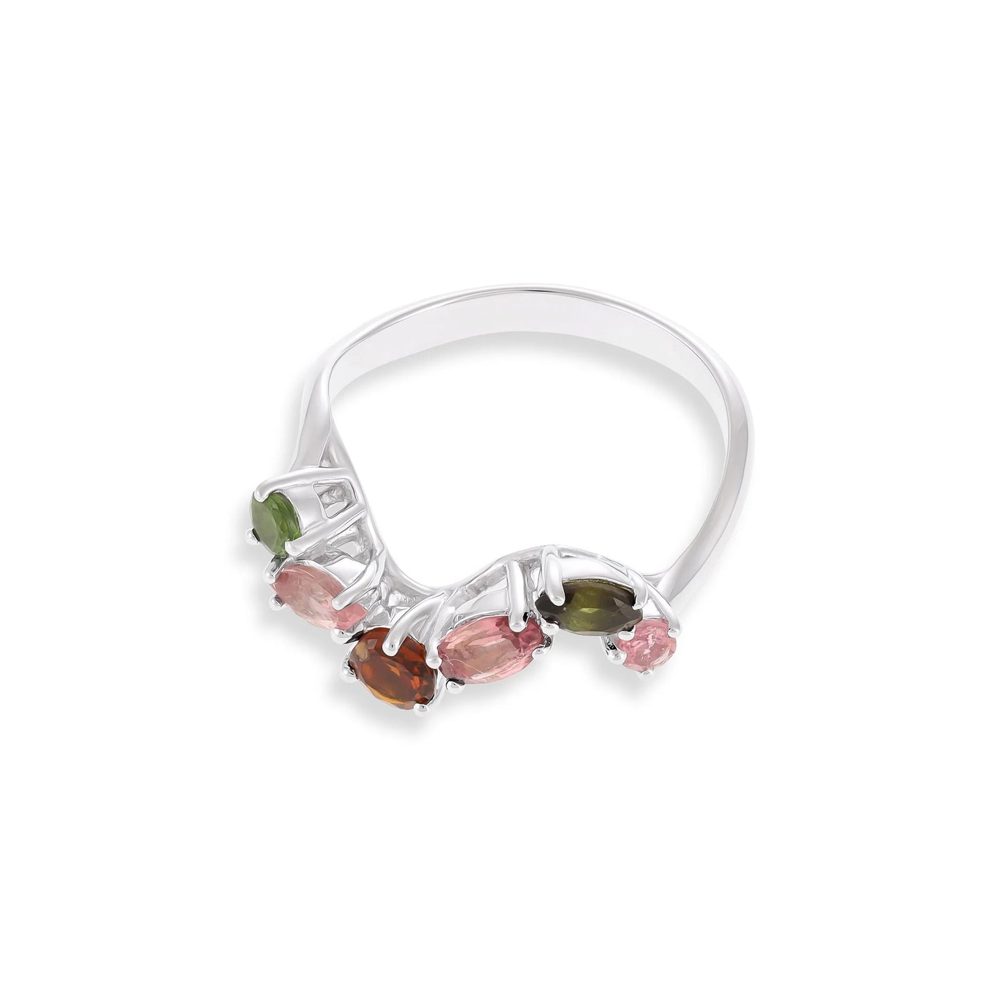 Sterling Silver Rhodium Plated Multi Tourmaline Ring