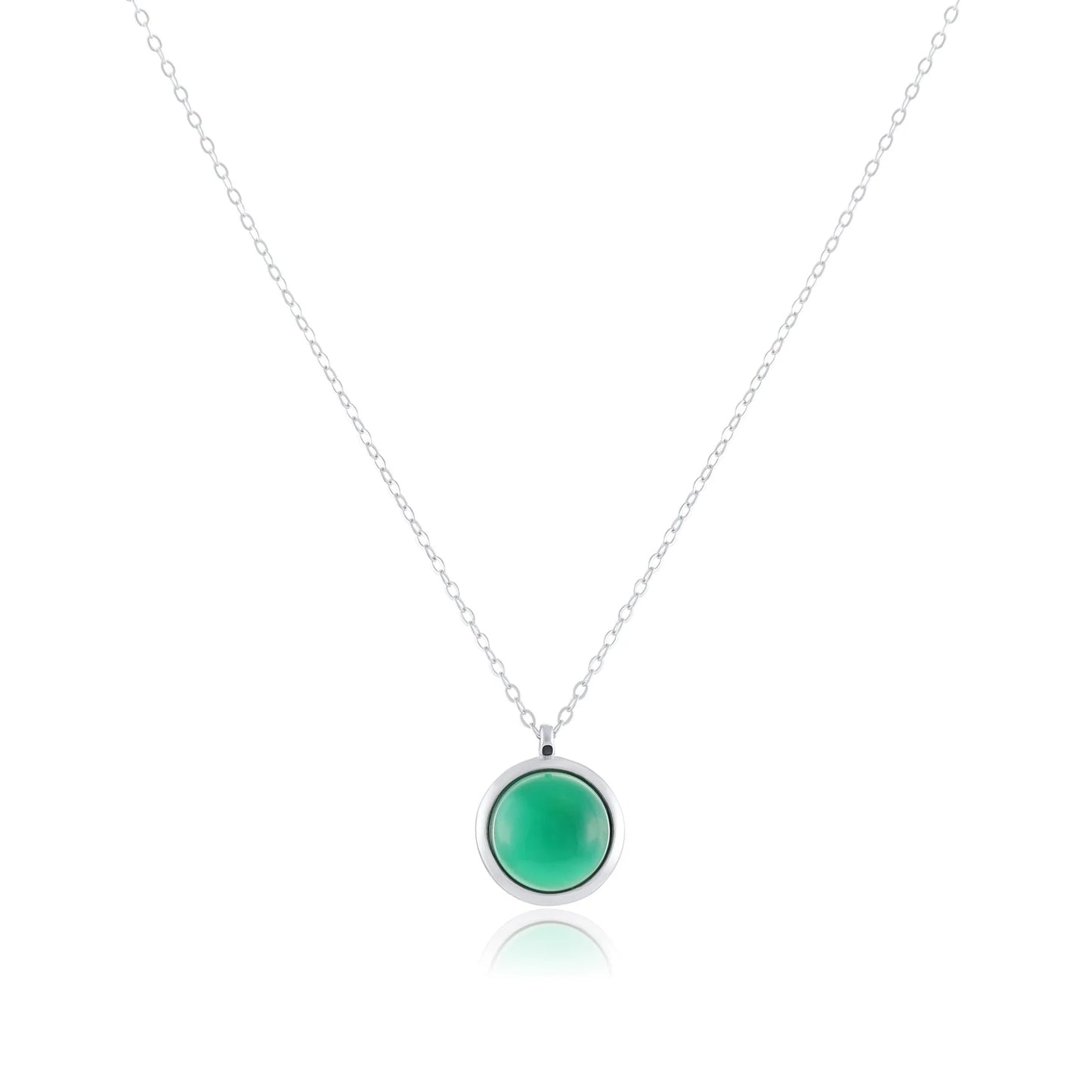 925 Sterling Silver Rhodium Plated Necklace with Green Quartz Stone