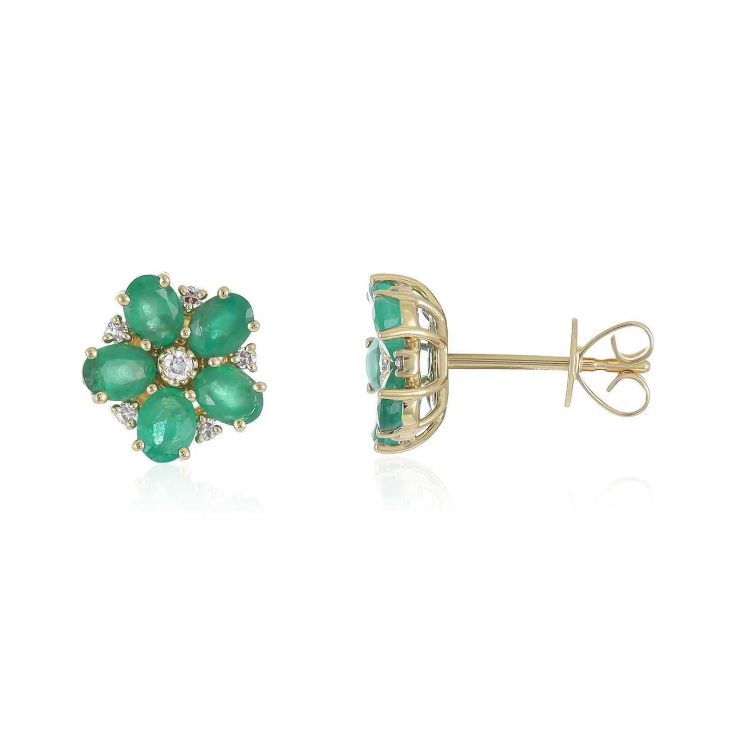 18ct Yellow Gold Emerald Flower Stud Earrings