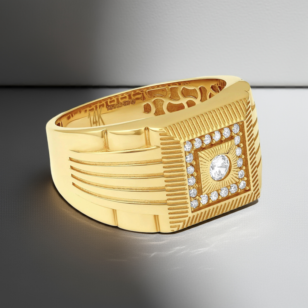 14ct Yellow Gold Cubic Zirconia Signet Ring