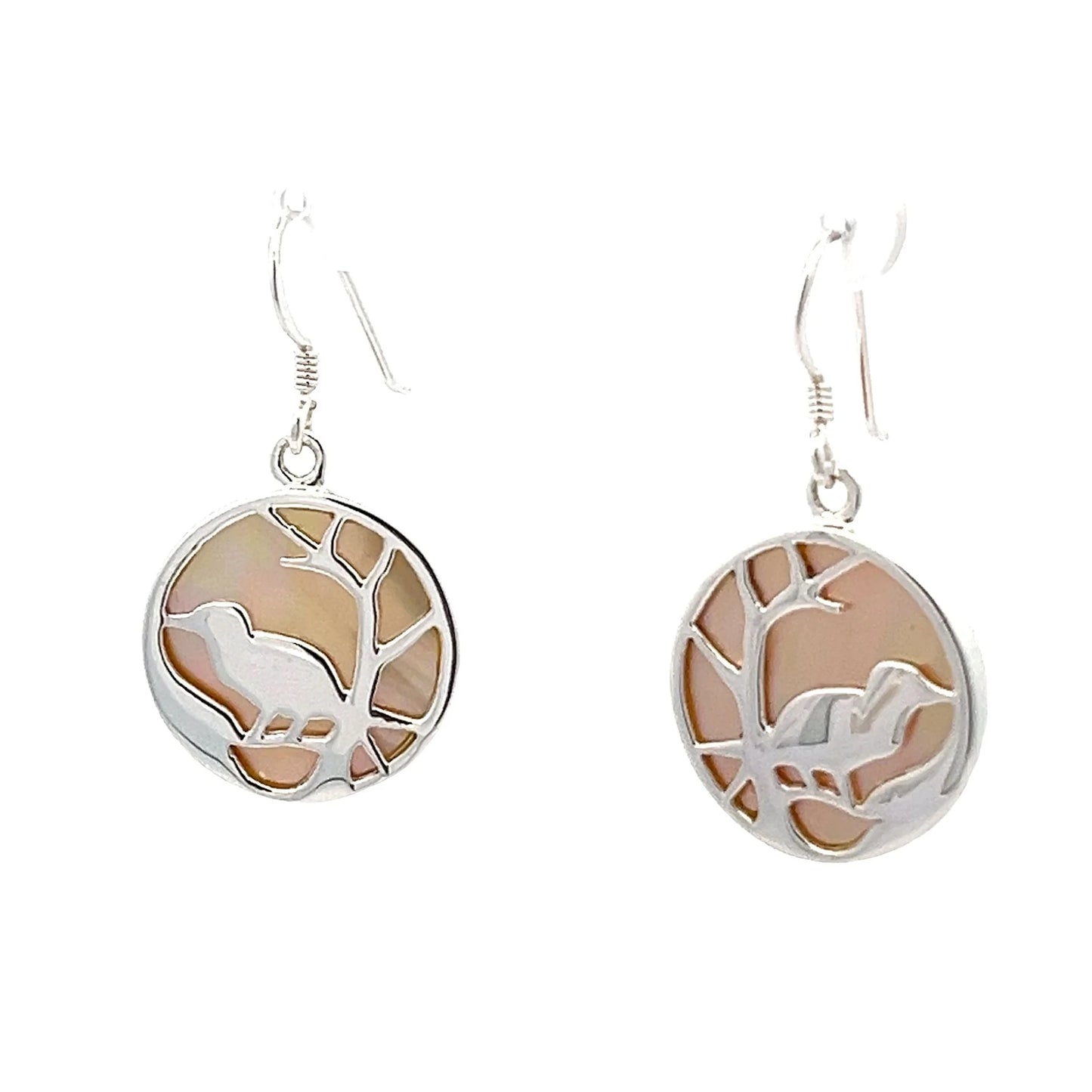Sterling Silver Mother Of Pearl Shell Bird Earrings