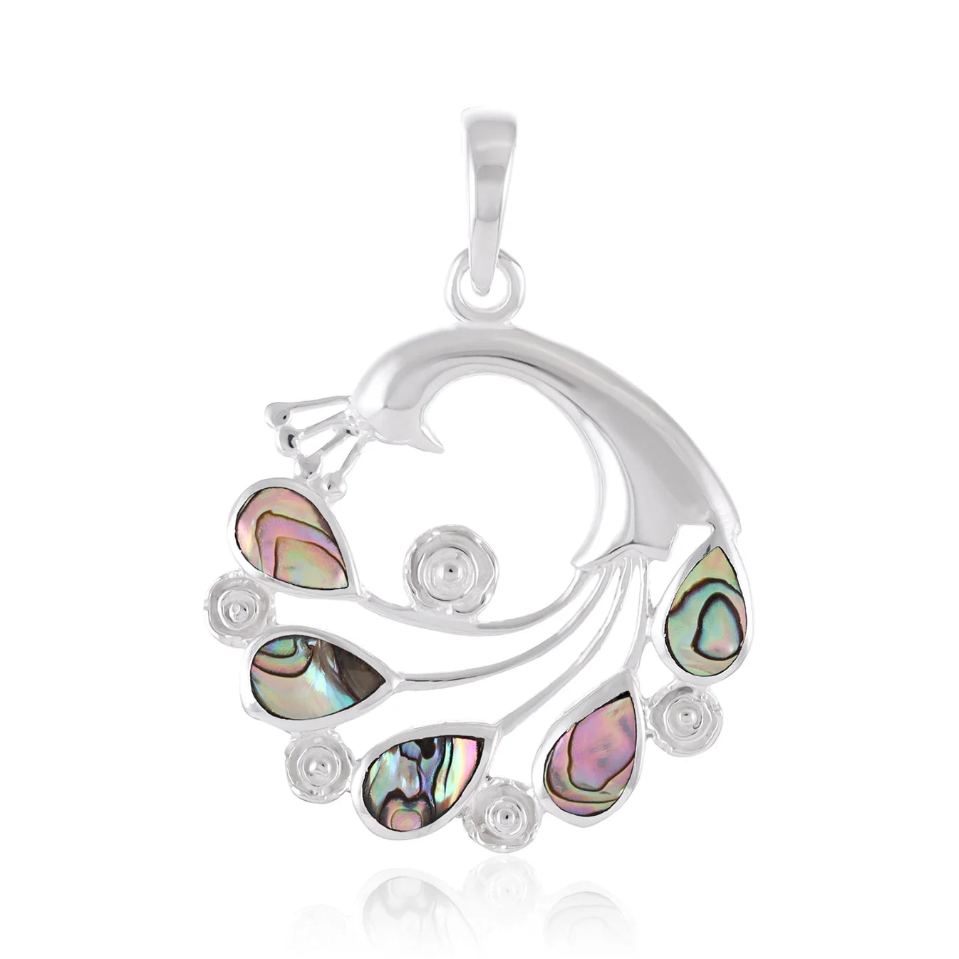 Round 925 Sterling Silver Abalone Shell Peacock Pendant