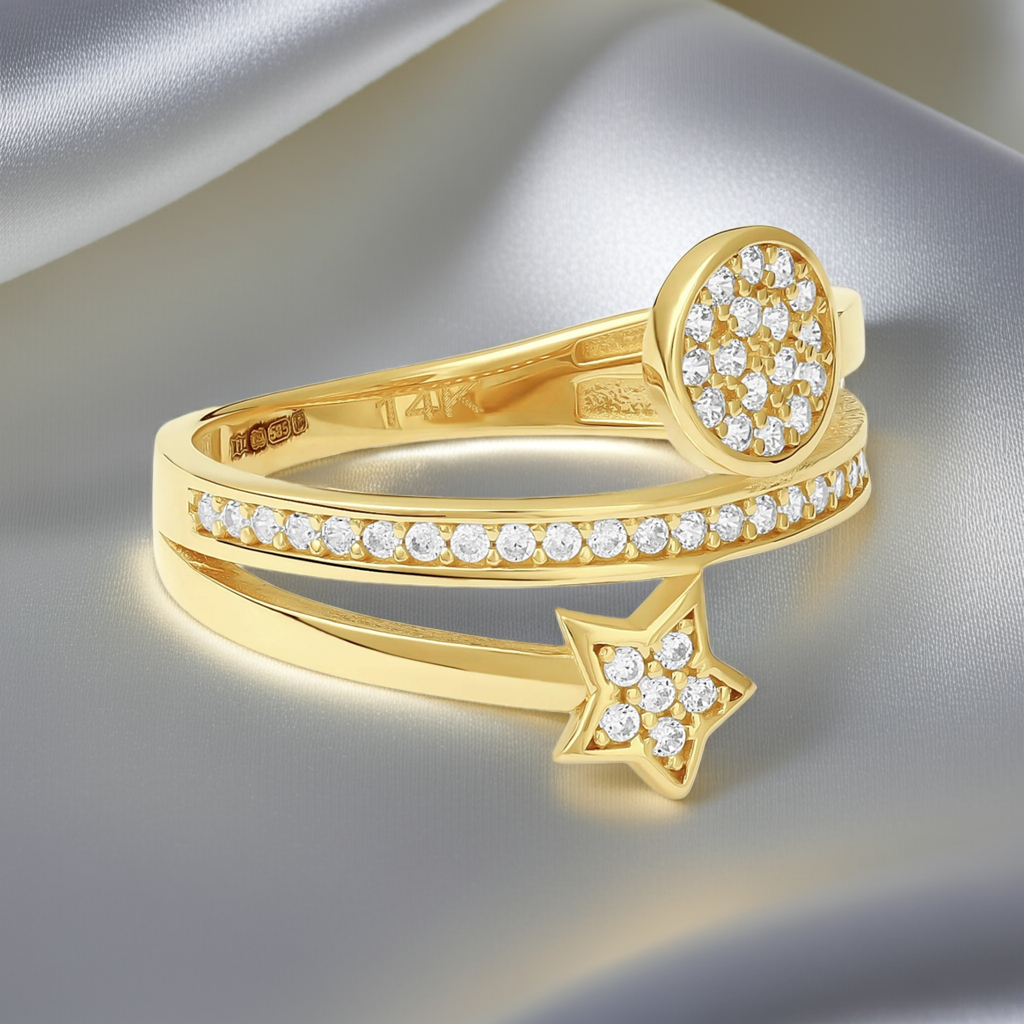 14ct Yellow Gold Circle And Star Ring