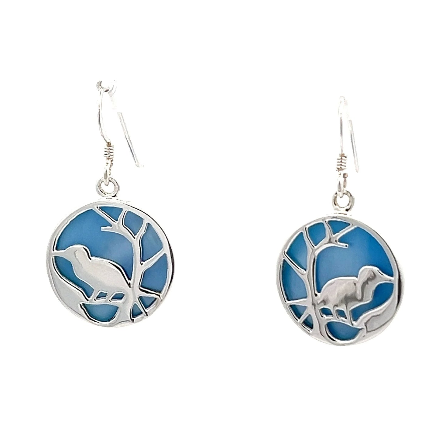Sterling Silver Mother Of Pearl Shell Bird Earrings