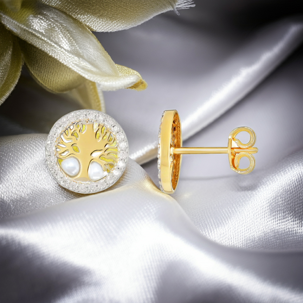 9ct Yellow Gold Tree Of Life Stud Earrings