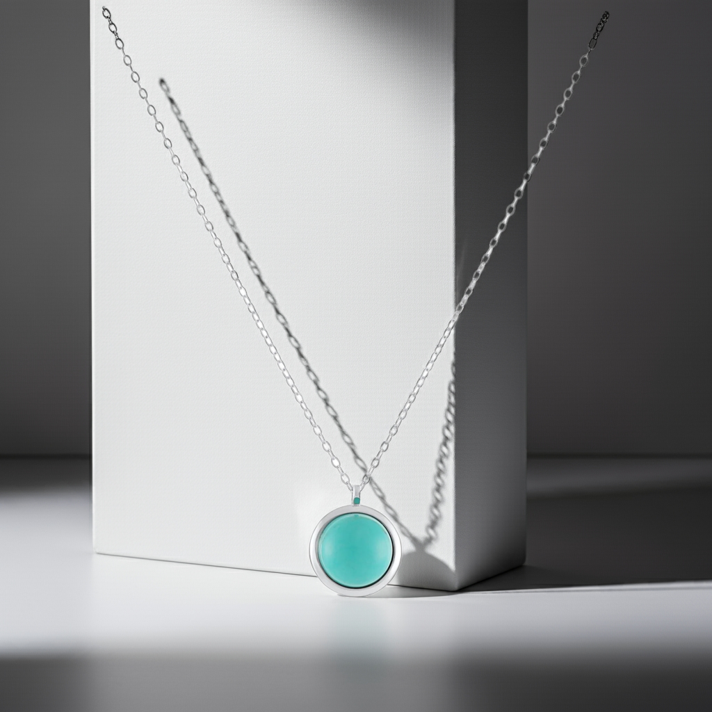 925 Sterling Silver Rhodium Plated Necklace with Turquoise Quartz Stone