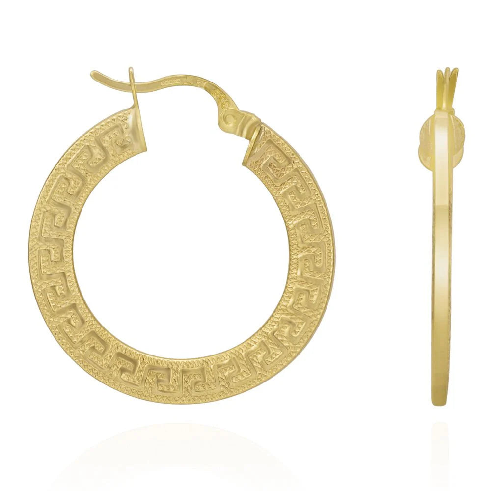9ct Yellow Gold Greek Key Hoop Earrings
