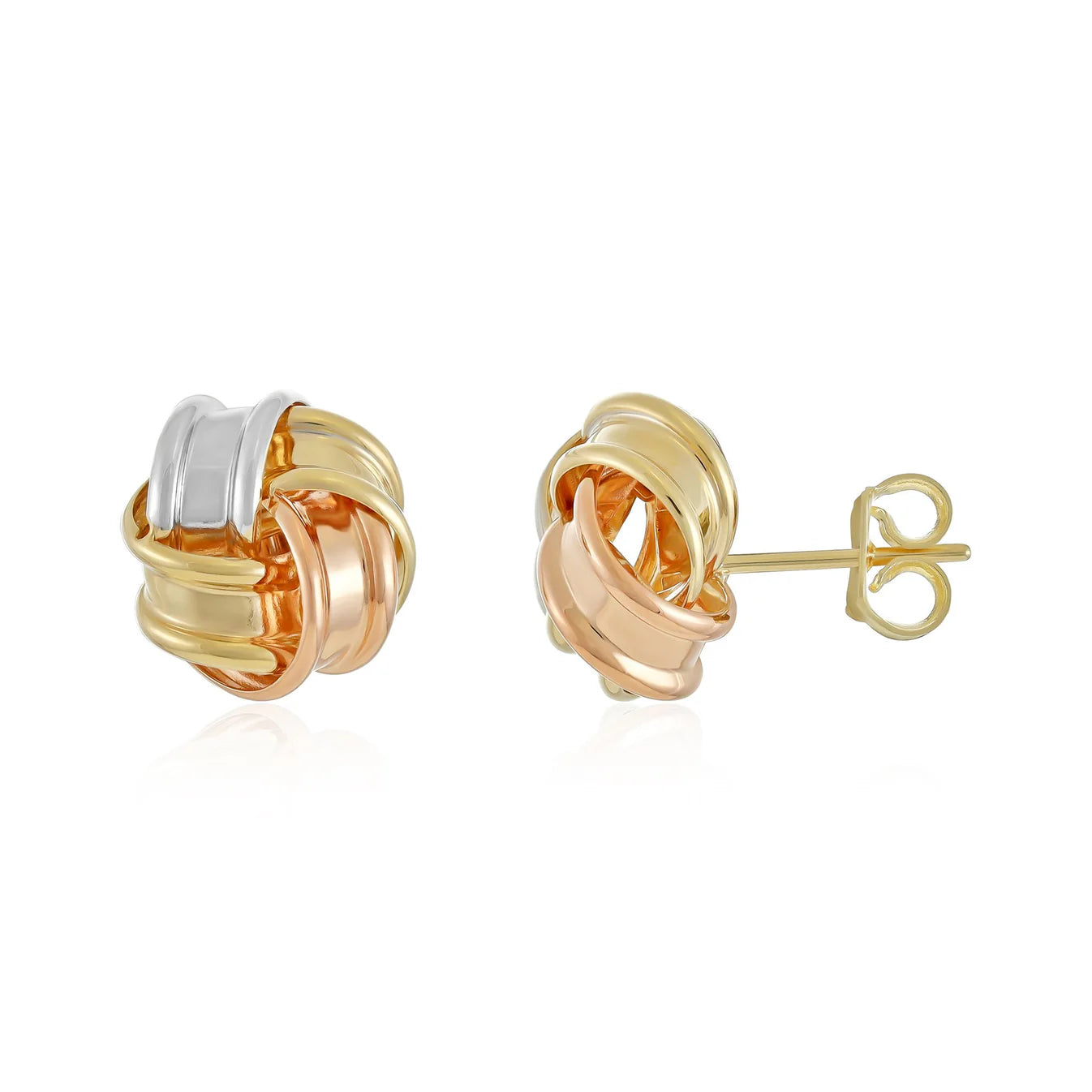 9ct Gold Tri Colour Knotted Stud Earrings
