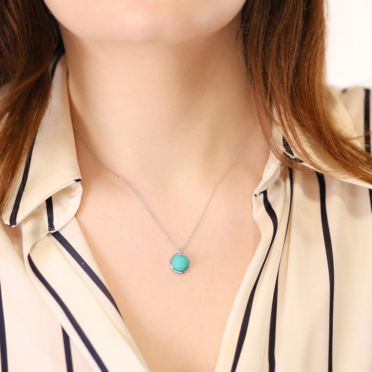 925 Sterling Silver Rhodium Plated Necklace with Turquoise Quartz Stone
