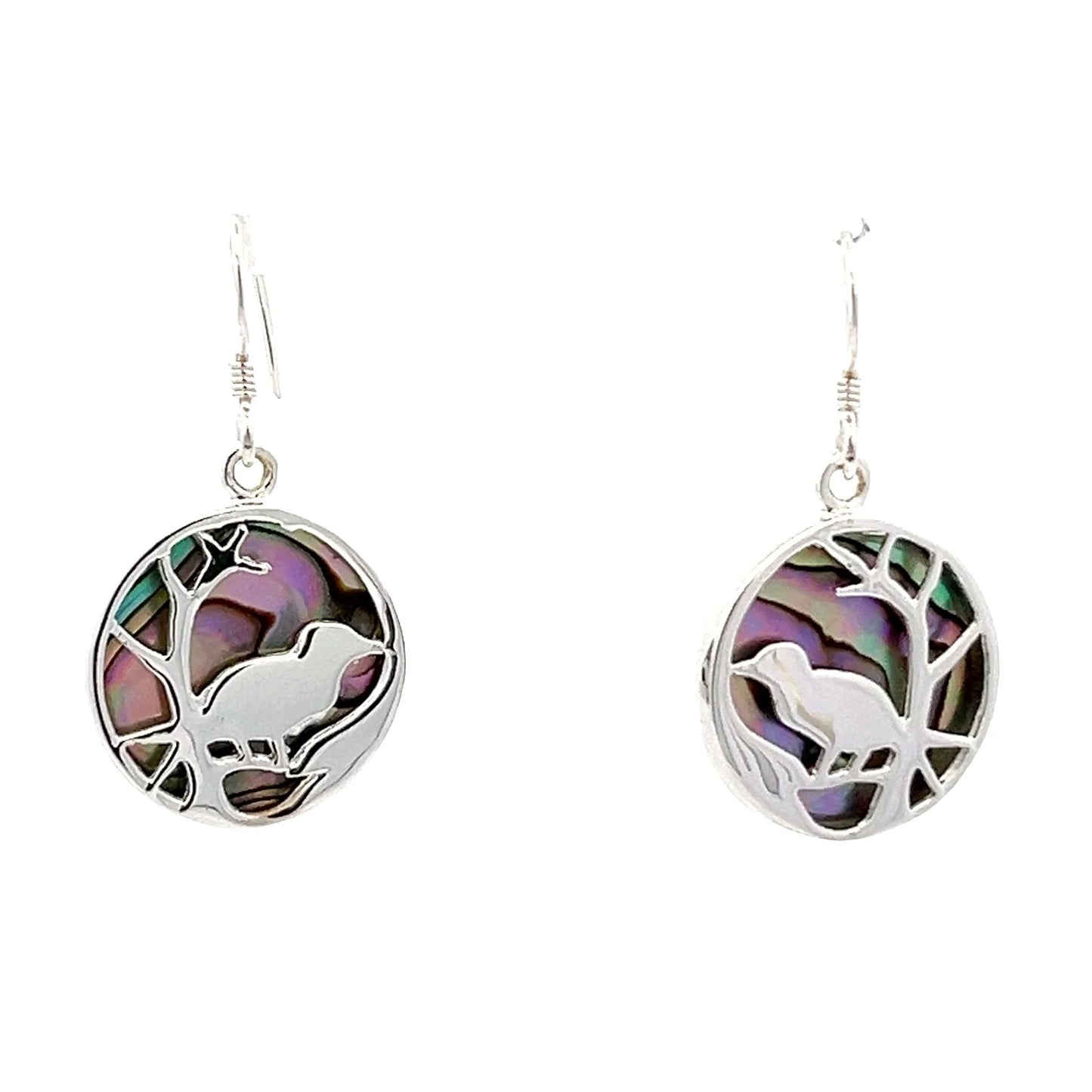 Sterling Silver Mother Of Pearl Shell Bird Earrings
