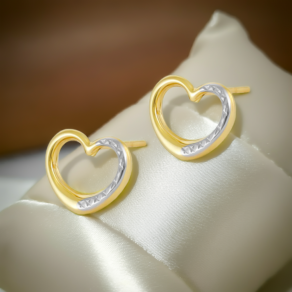 9ct Two Tone Gold Heart Stud Earrings