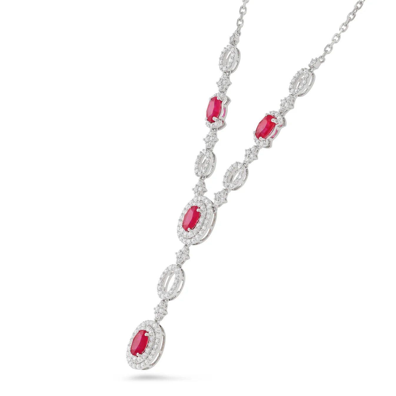 18ct White Gold Diamond and Ruby Drop Necklace