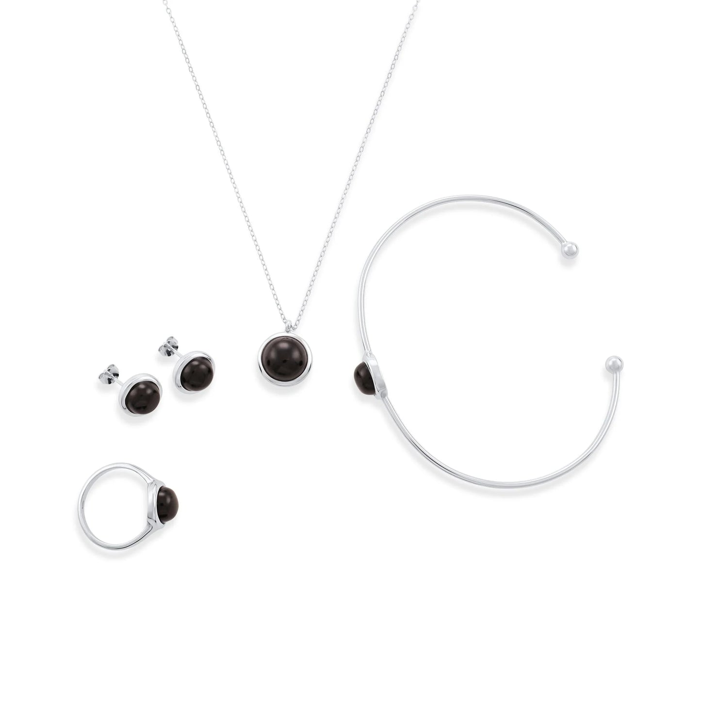 925 Sterling Silver Rhodium Plated Necklace with Black Quartz Stone