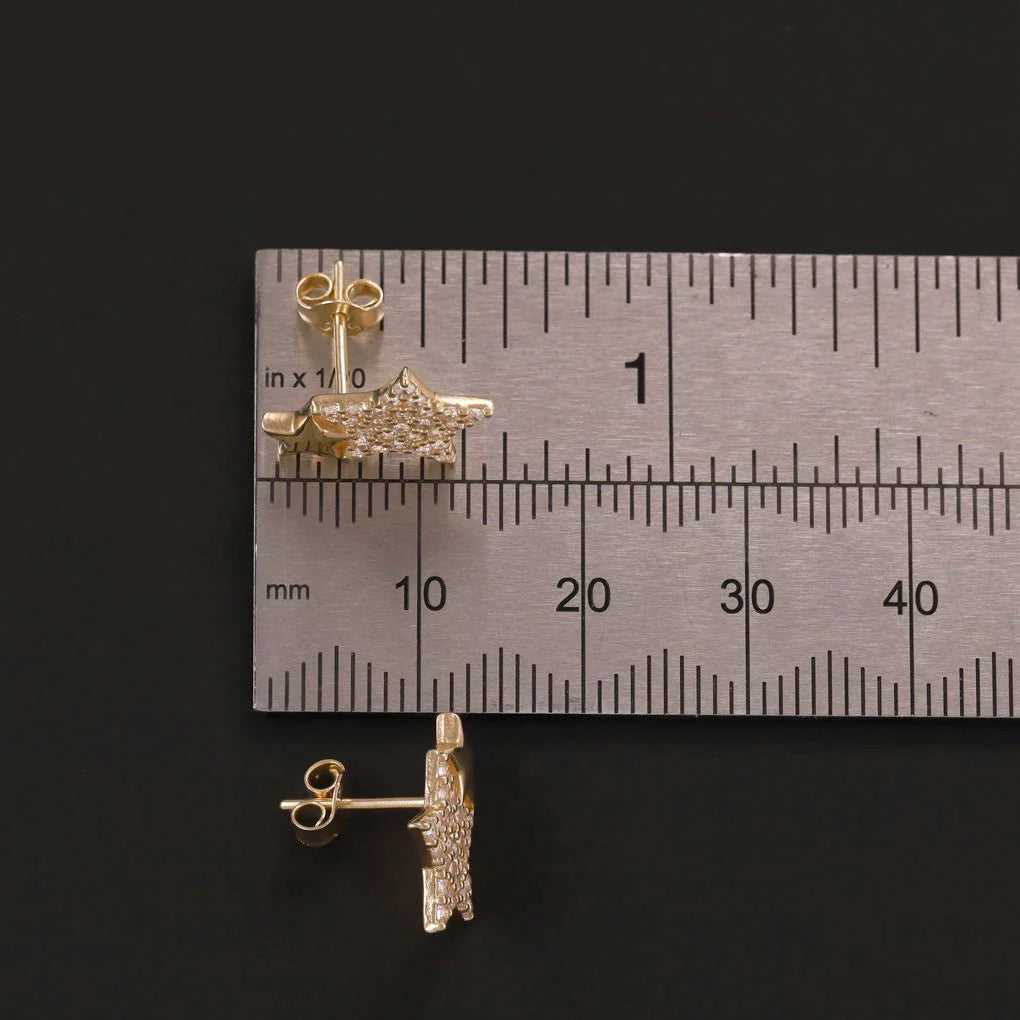 14ct Yellow Gold Double Star Stud Earrings