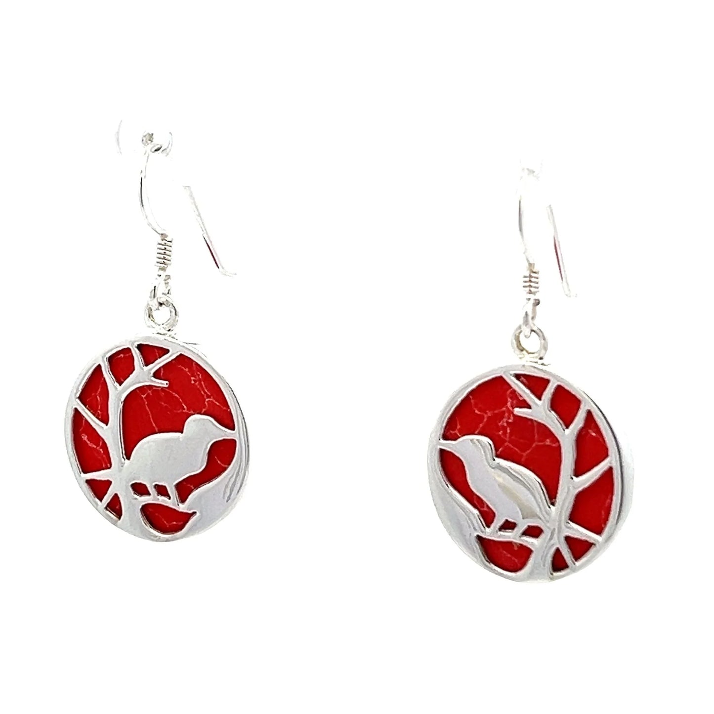 Sterling Silver Mother Of Pearl Shell Bird Earrings