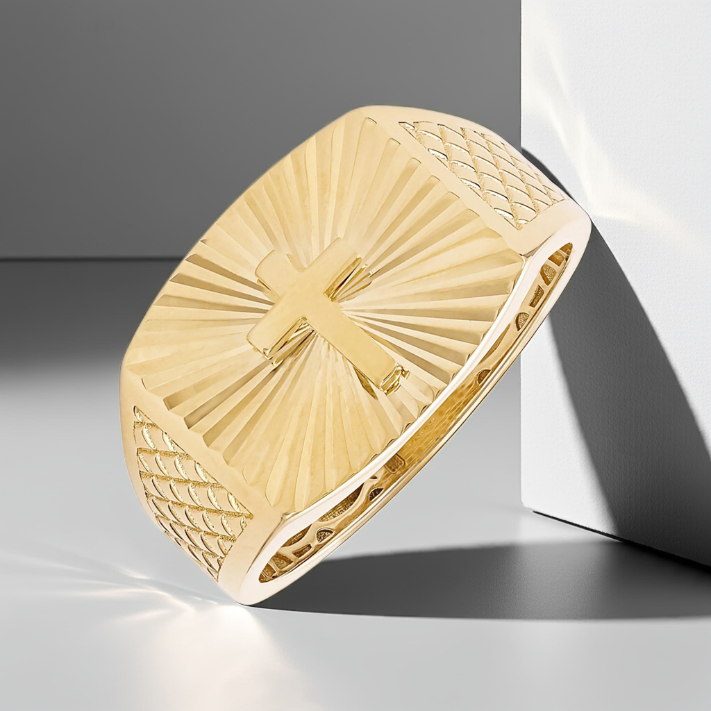 14ct Yellow Gold Cross Detail Signet Ring