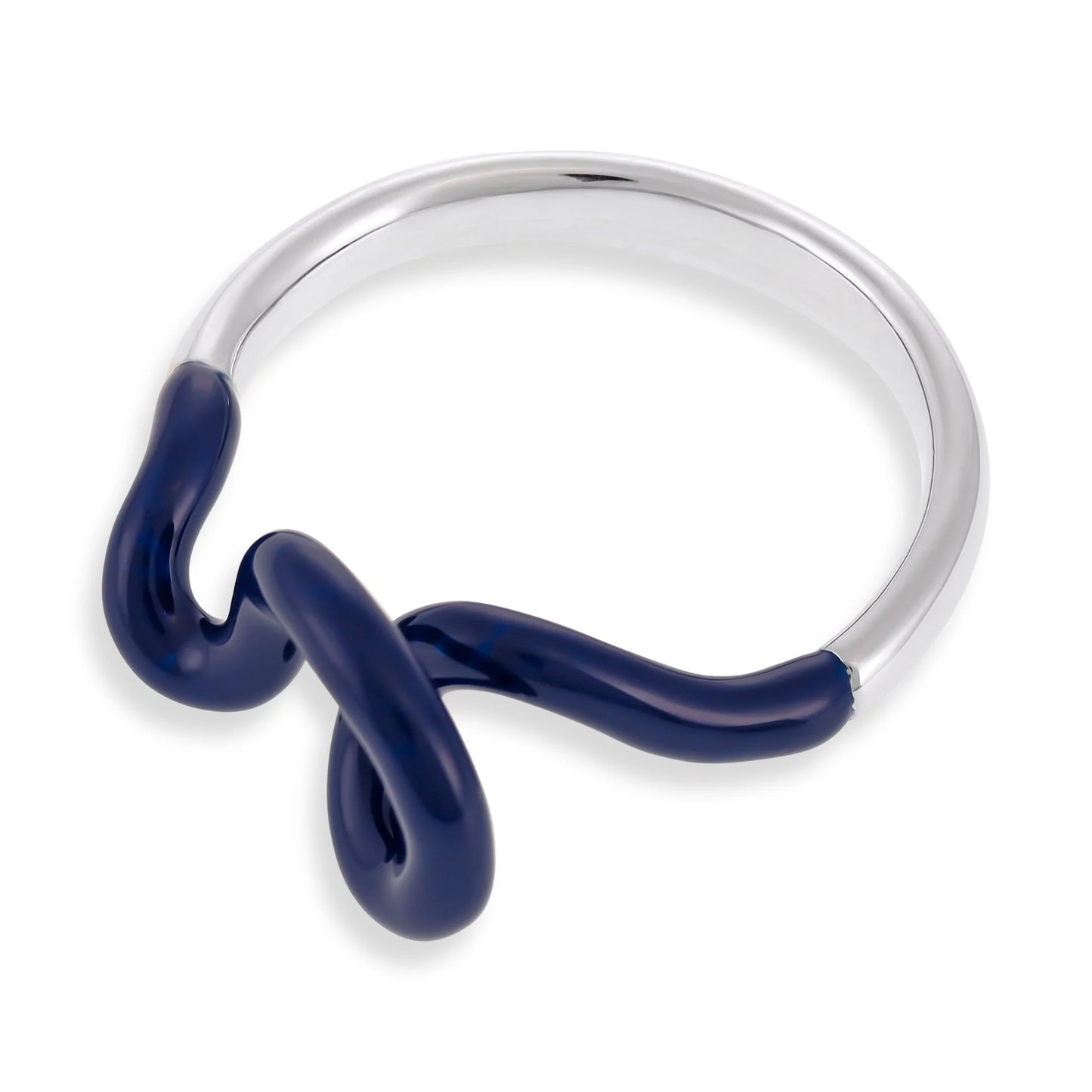 Sterling Silver Rhodium Plated Enamel Twist Ring