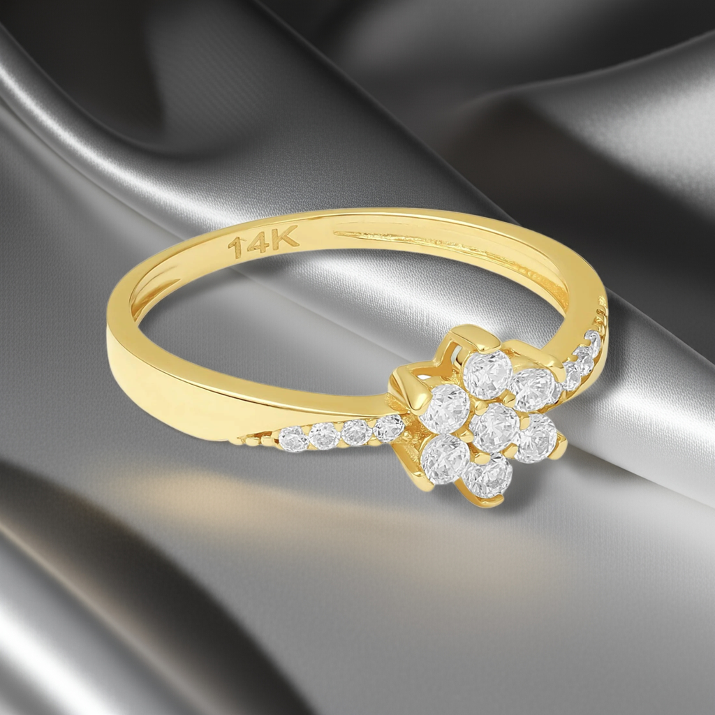14ct Yellow Gold Cubic Zirconia Flower Ring