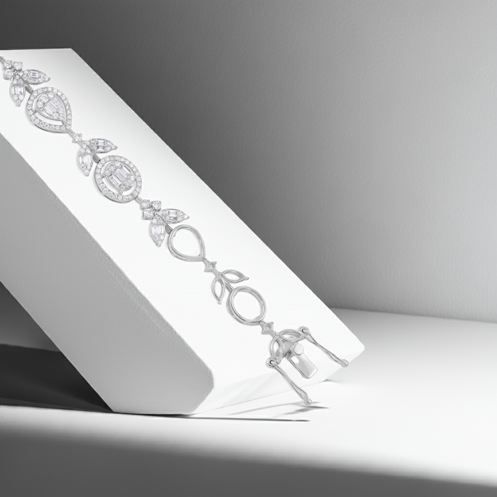 18ct White Gold Tulip Diamond Bracelet