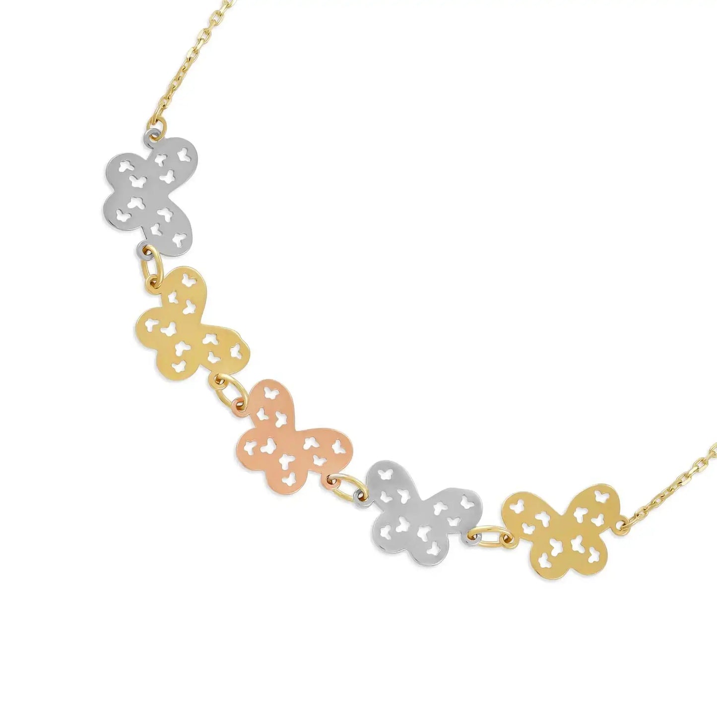 9ct Tri Colour Gold Moon Cut Charm Bracelet