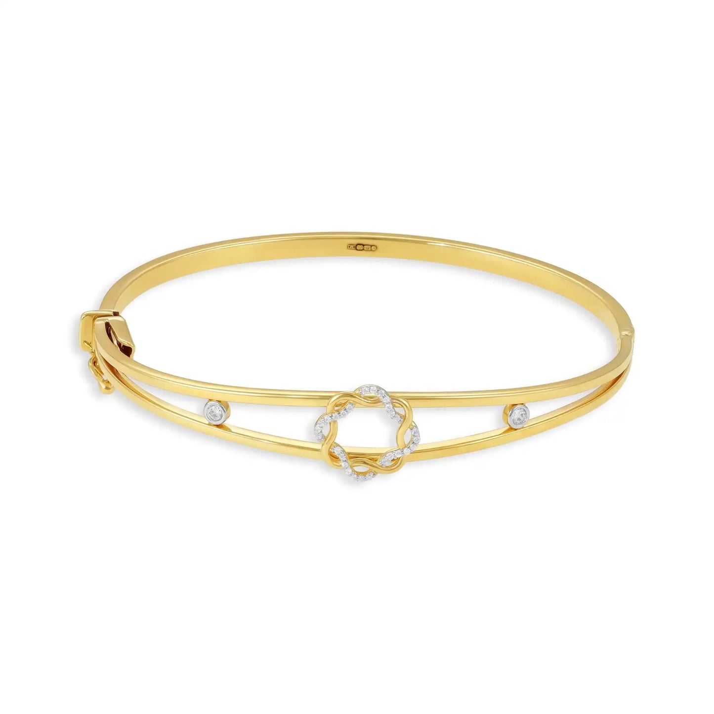 9ct Two Tone Gold Cubic Zirconia Circle Detail Bangle
