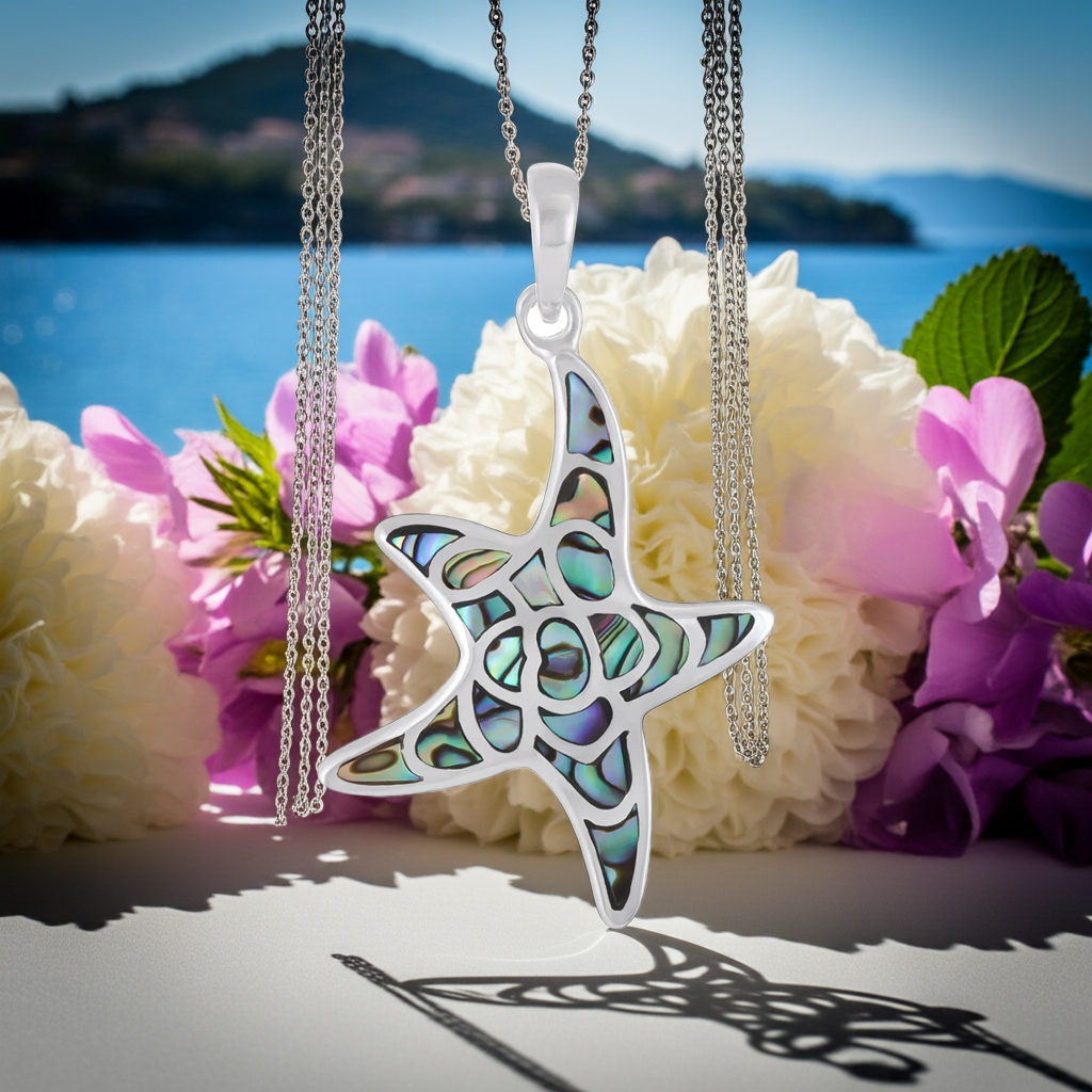 925 Sterling Silver Abalone Shell Starfish Pendant