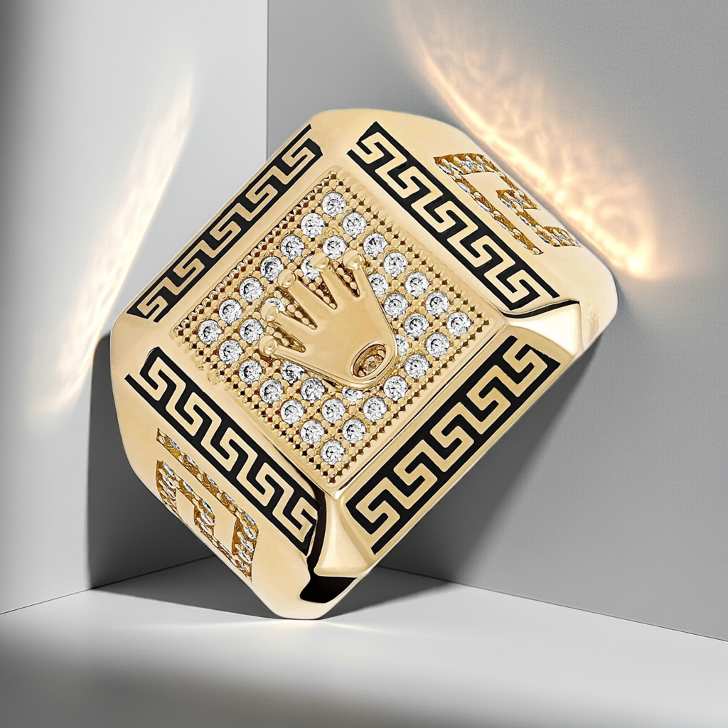 14ct Yellow Gold Cubic Zirconia Crown Signet Ring