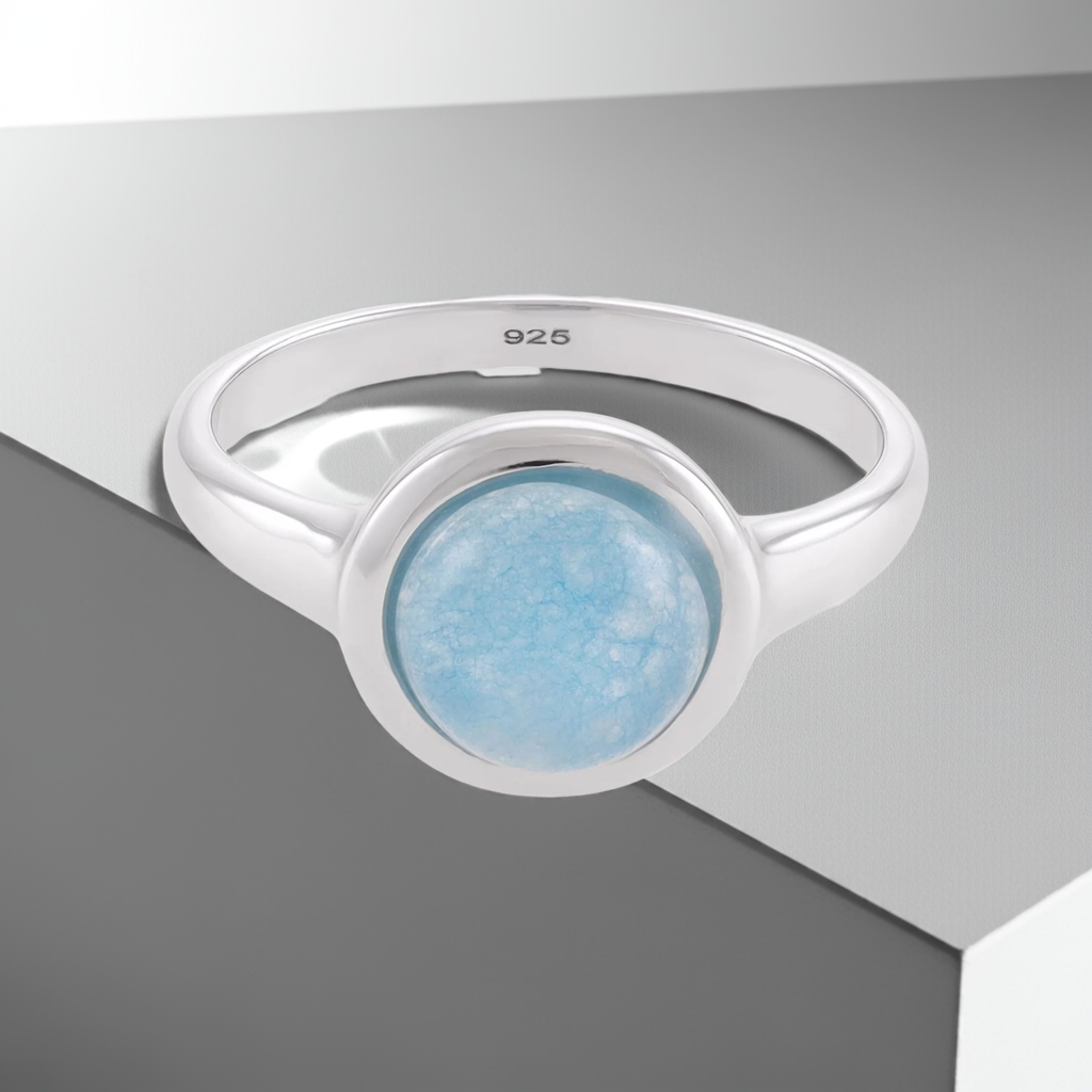 Silver rhodium plated ring with blue quartz