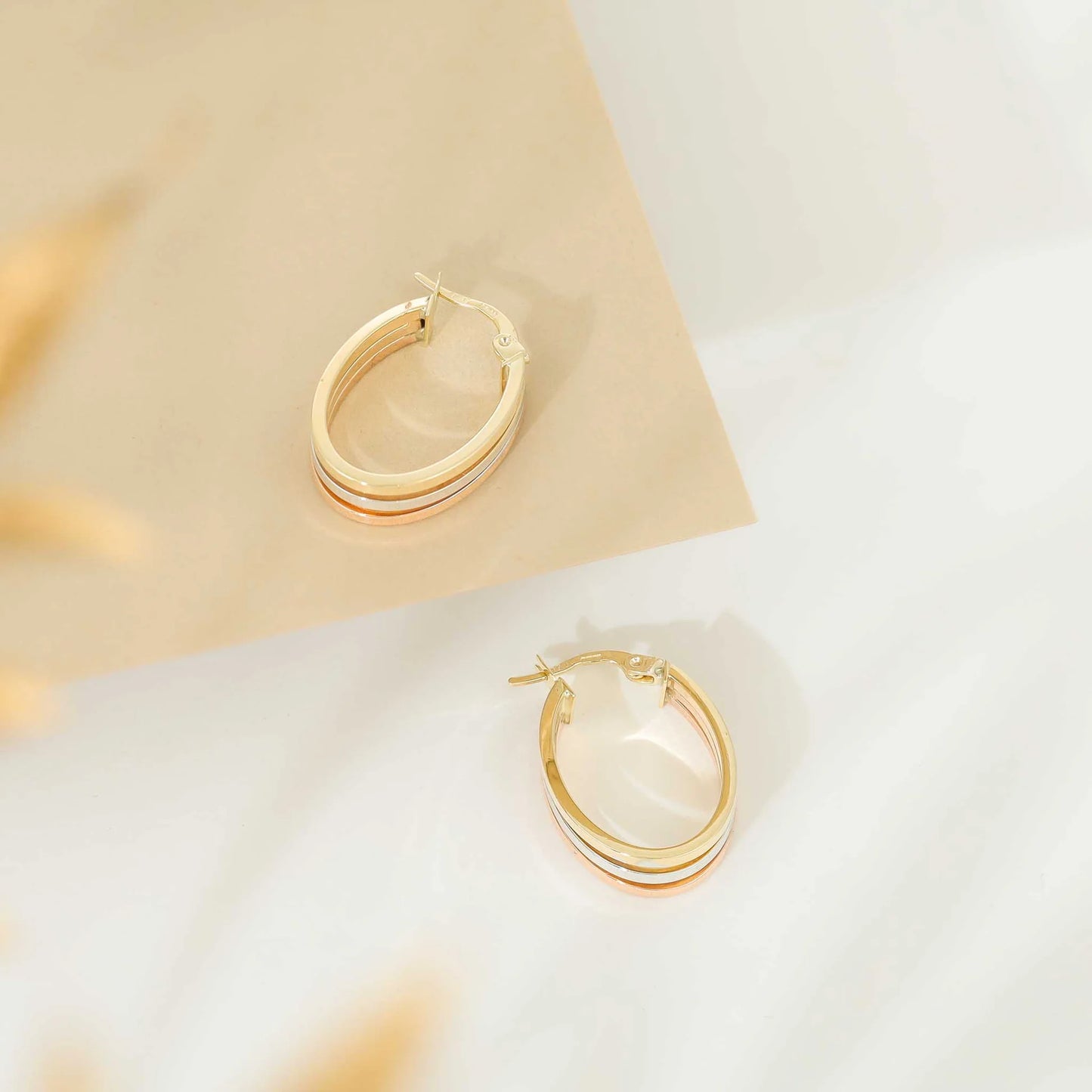9ct Tri Colour Hoop Earrings