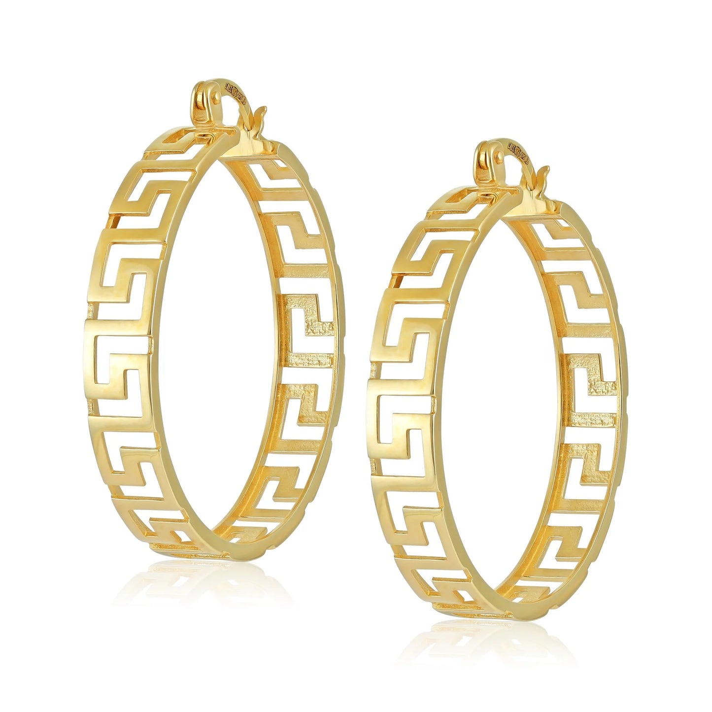 9ct Yellow Gold Greek Key Hoop Earrings