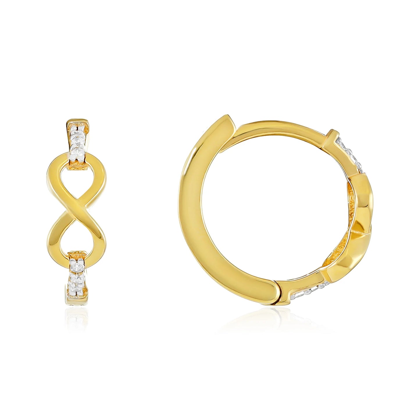 9ct Yellow Gold Infinity Sign Cubic Zirconia Detail Huggie Hoops