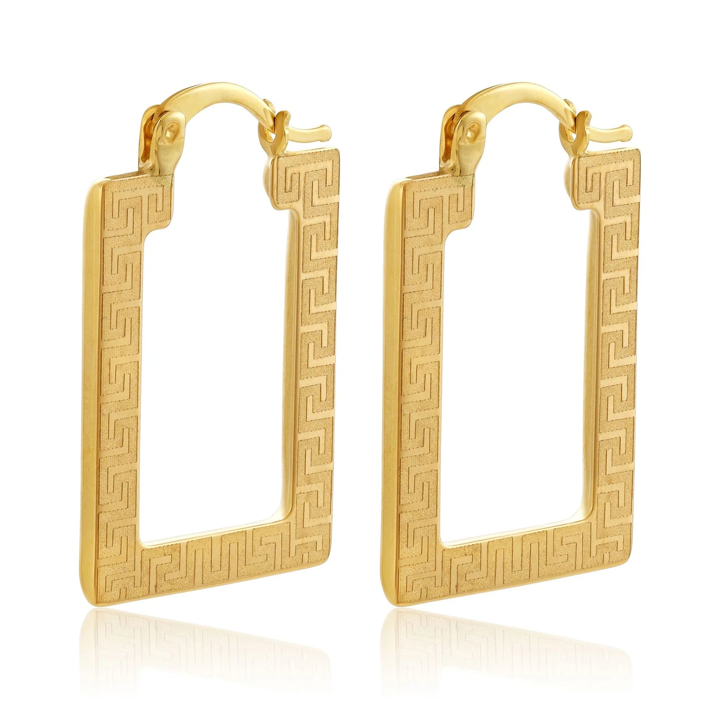 9ct Yellow Gold Greek Key Square Design Earrings