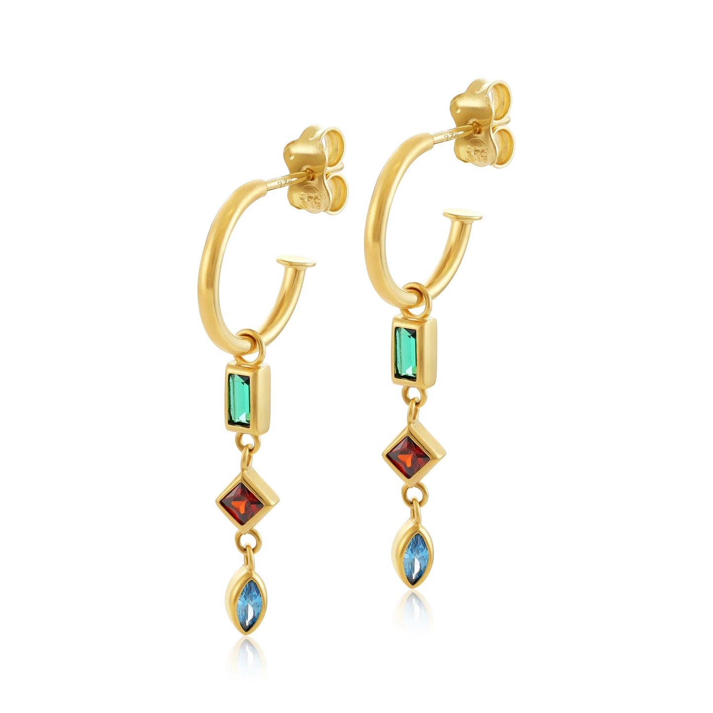 9ct Yellow Gold Multi Colour Gem Detail Drop Earrings