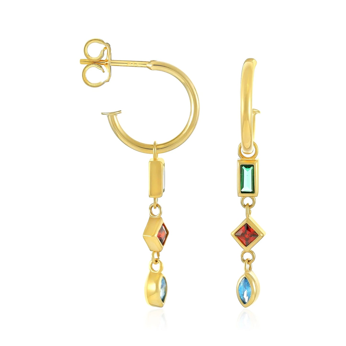 9ct Yellow Gold Multi Colour Gem Detail Drop Earrings