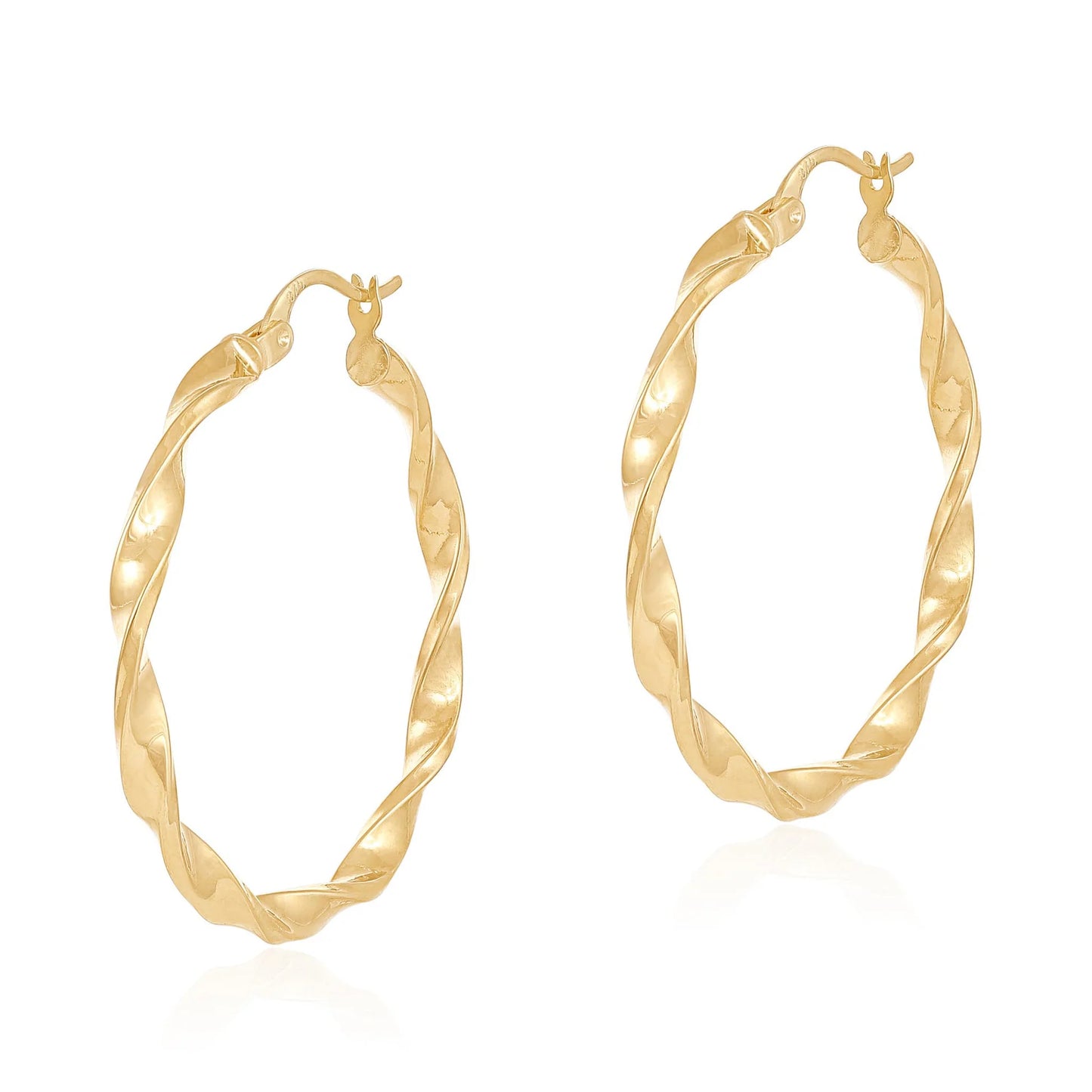 9ct Yellow Gold Twisted Detail Hoop Earrings - 34mm