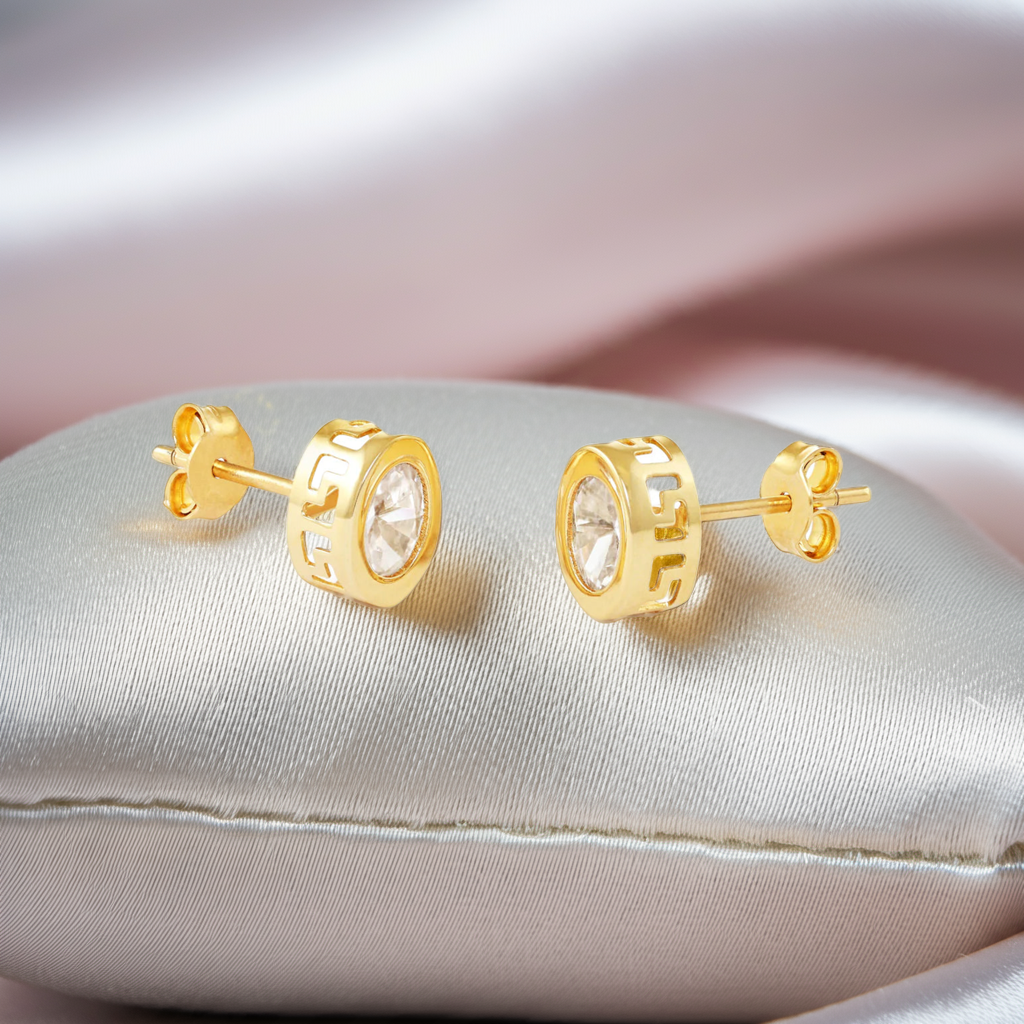 14ct Yellow Gold Oval Patterned Stud Earrings