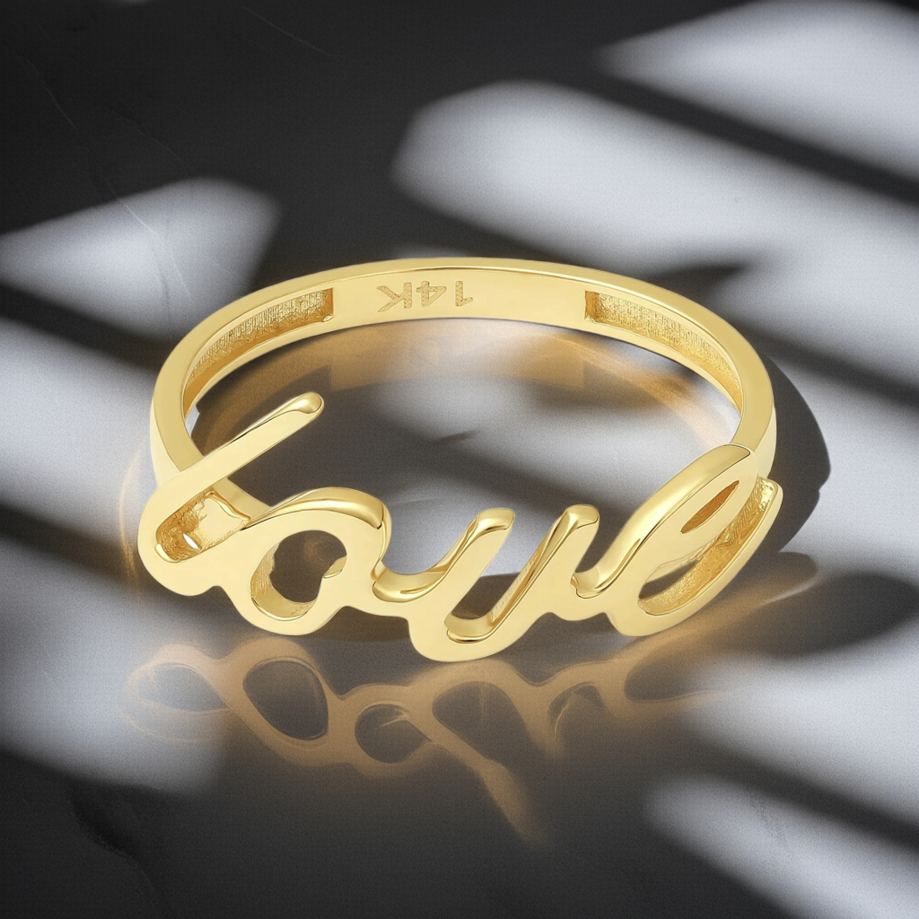 14ct Yellow Gold Italic Love Word Ring