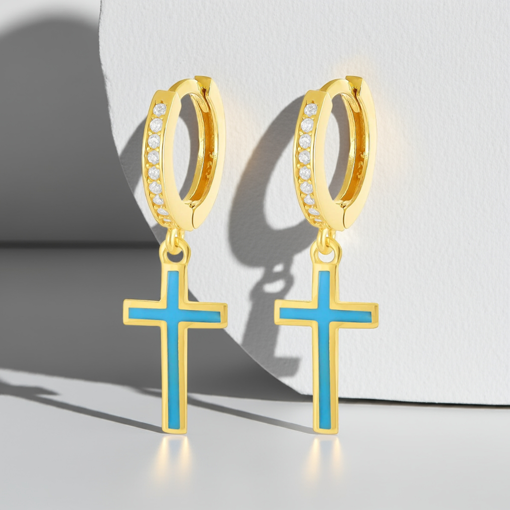 925 sterling silver blue cross earrings