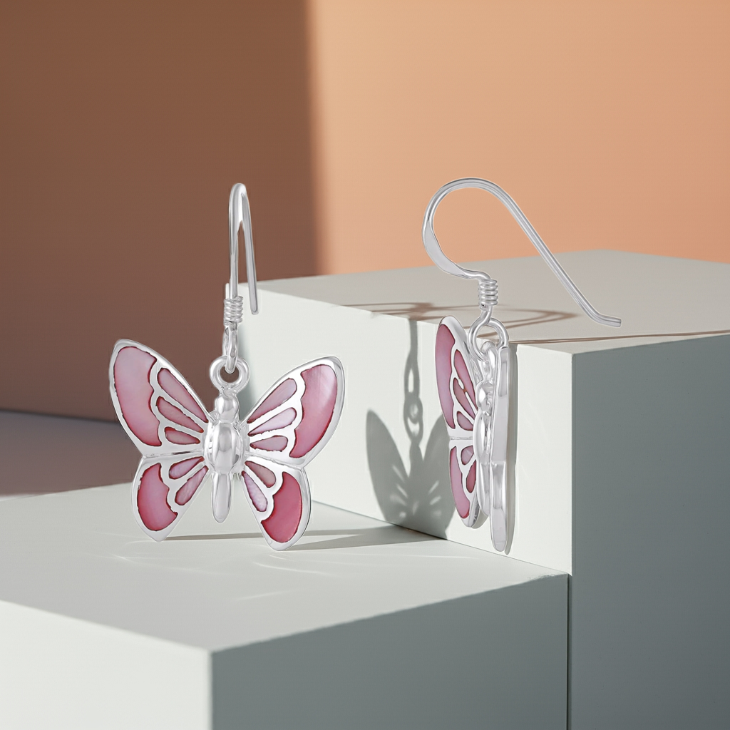 925 Sterling Silver Abalone Shell Butterfly Earrings
