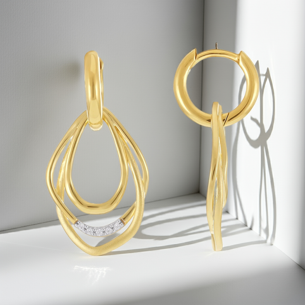 18CT 1 Micron White Gold & Rhodium Plated Creole Silver Earrings