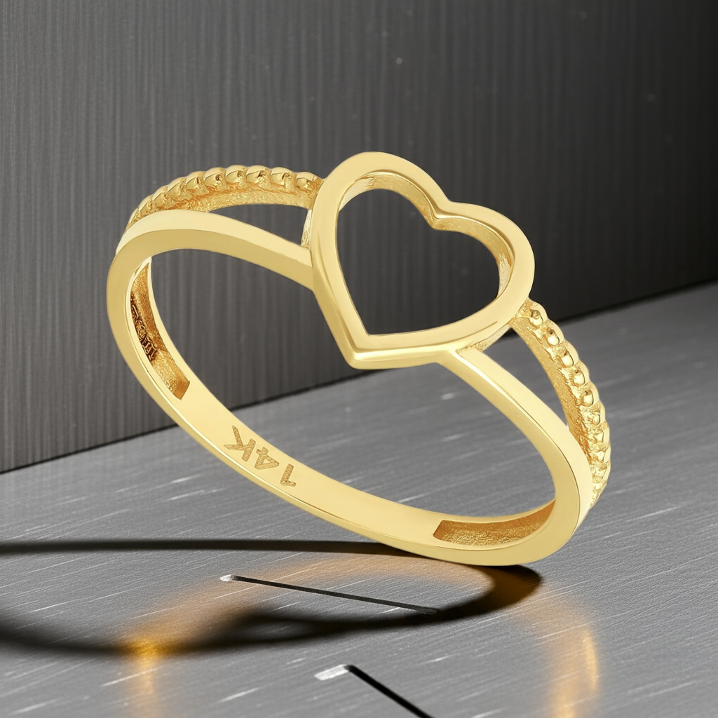 14ct Yellow Gold Heart Detail Ring