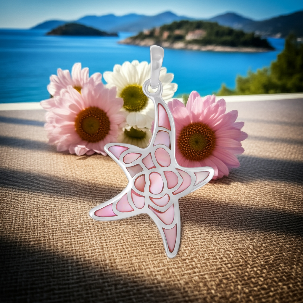 925 Sterling Silver Abalone Shell Starfish Pendant