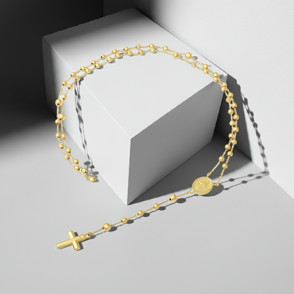 14ct Yellow Gold Bead Rosary Necklace