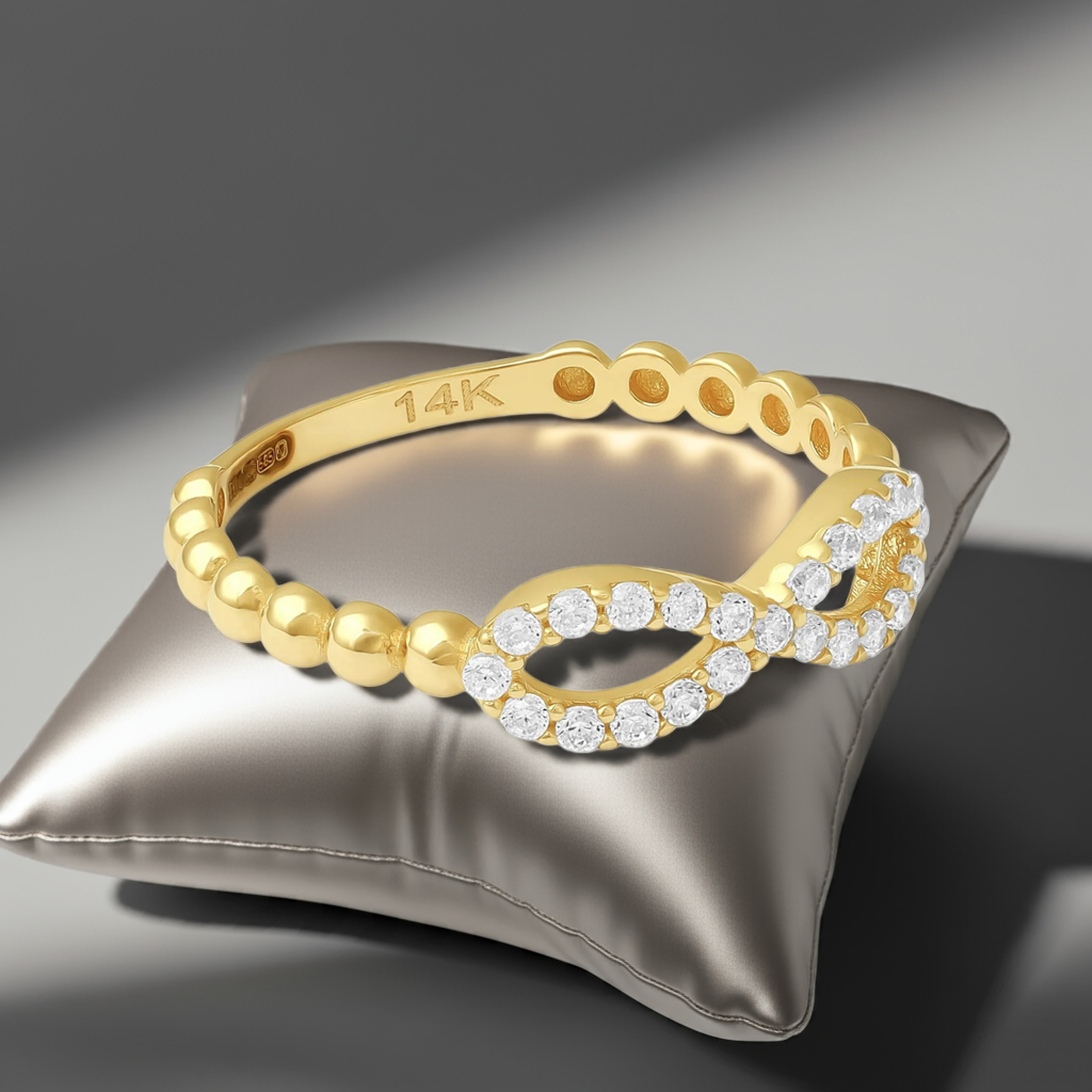 14ct Yellow Gold Cubic Zirconia Infinity Ring