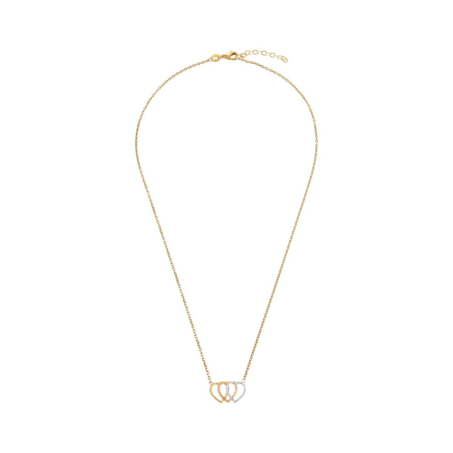 9ct Tri Colour Gold Triple Heart Pendant Necklace