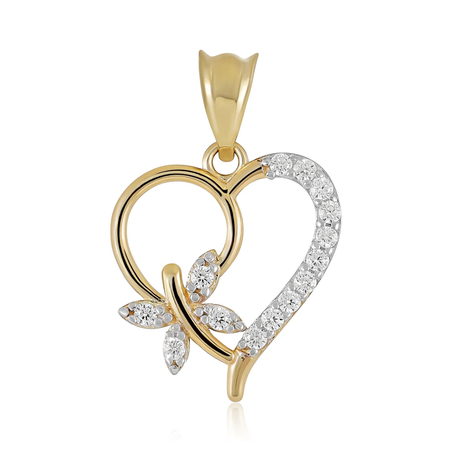 9ct Yellow Gold Cubic Zirconia Heart and Butterfly Pendant