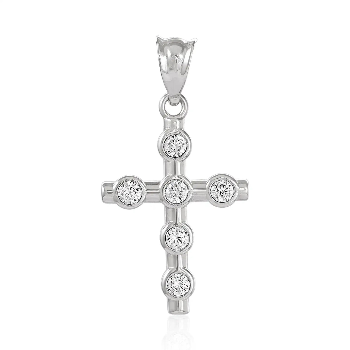 9ct Yellow Gold and Sterling Silver Cubic Zirconia Delicate Cross Pendant