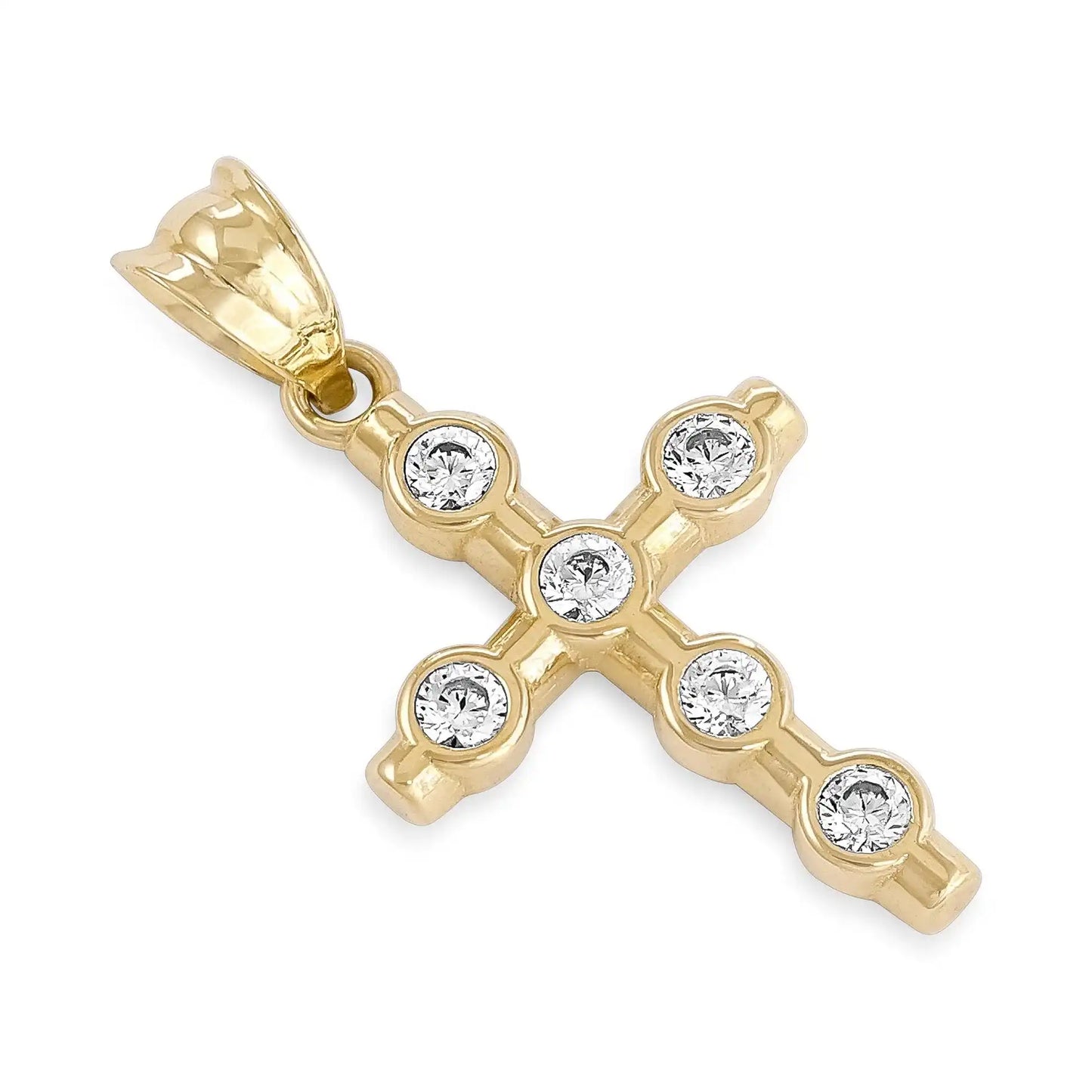9ct Yellow Gold and Sterling Silver Cubic Zirconia Delicate Cross Pendant