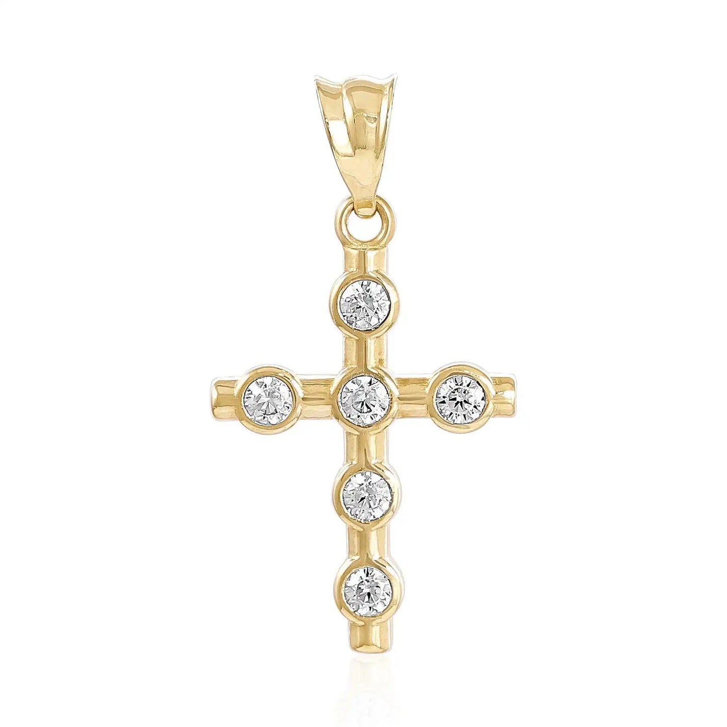 9ct Yellow Gold and Sterling Silver Cubic Zirconia Delicate Cross Pendant